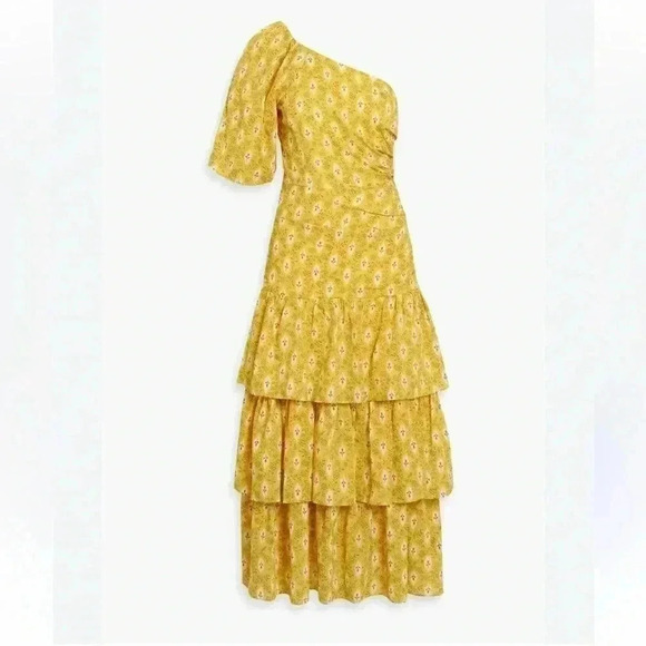 VERONICA BEARD Virginia Dress One Shoulder Floral Layered Yellow Cotton 6 NWT - Picture 4 of 10